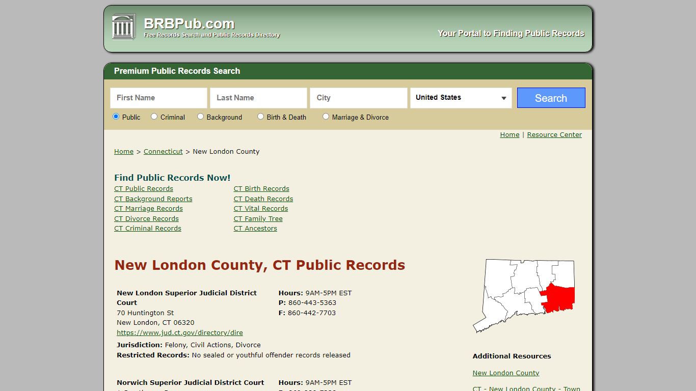 New London County, CT Public Records - BRB Pub